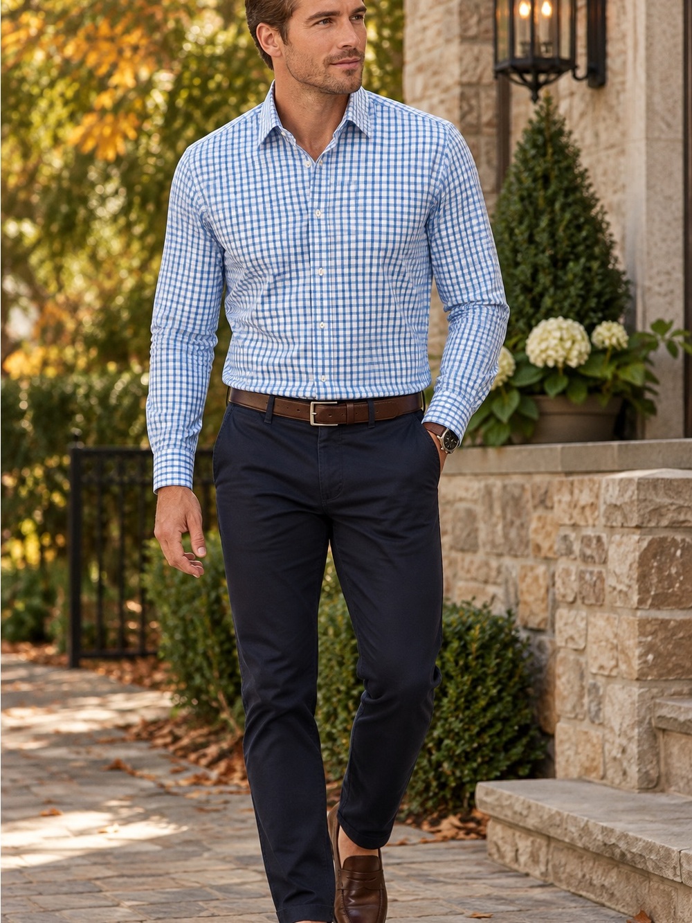 HUGO Hugo Boss Slim Fit Plaid Dress Shirt Menās 16/33 Blue White Cotton